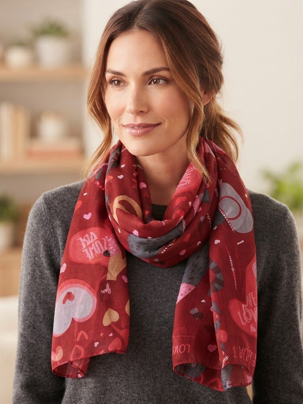Red Heart Pattern Scarf‎ RED SCARF ECHARPE 60 IN X 11 IN.